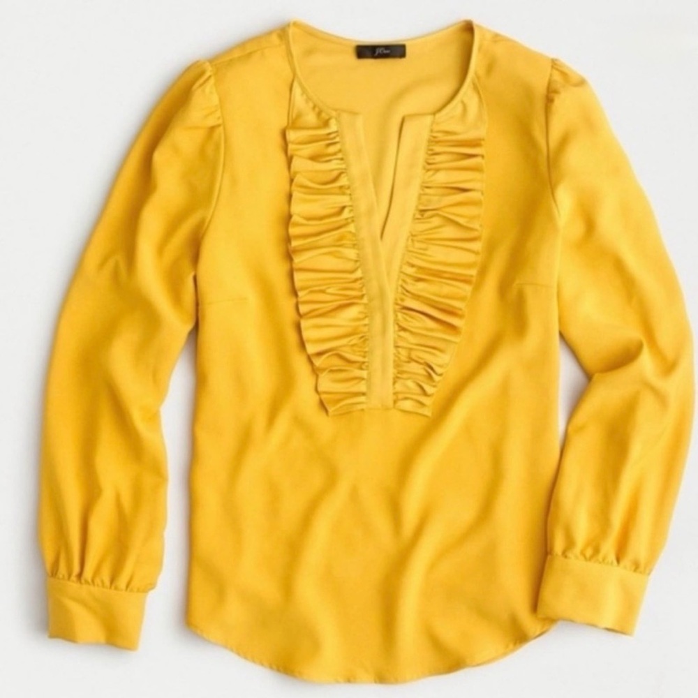 NWT J. Crew Long-sleeve ruffle-front top in satin crepe